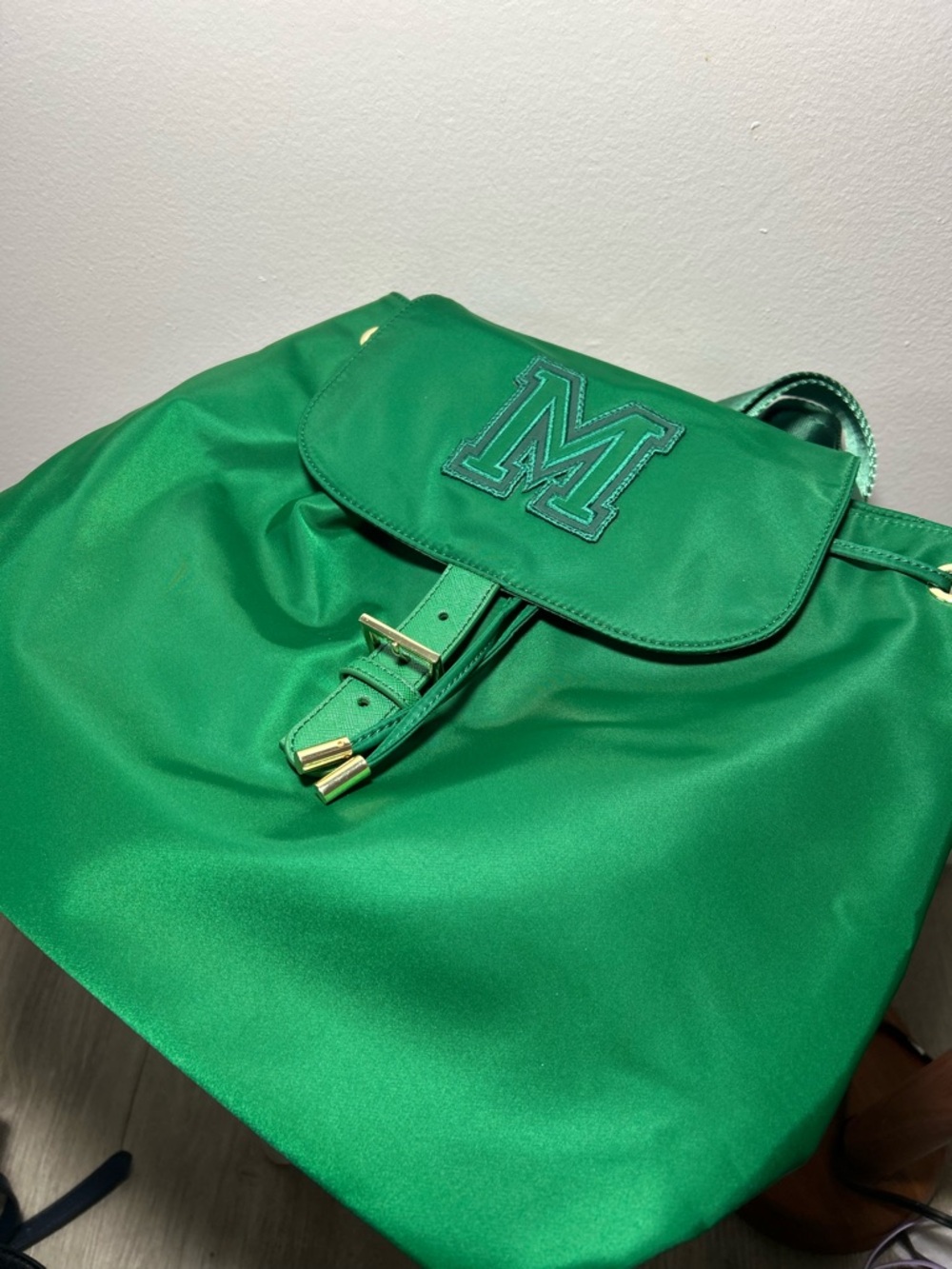 Green Women's Nylon Backpack with 'M' Patch